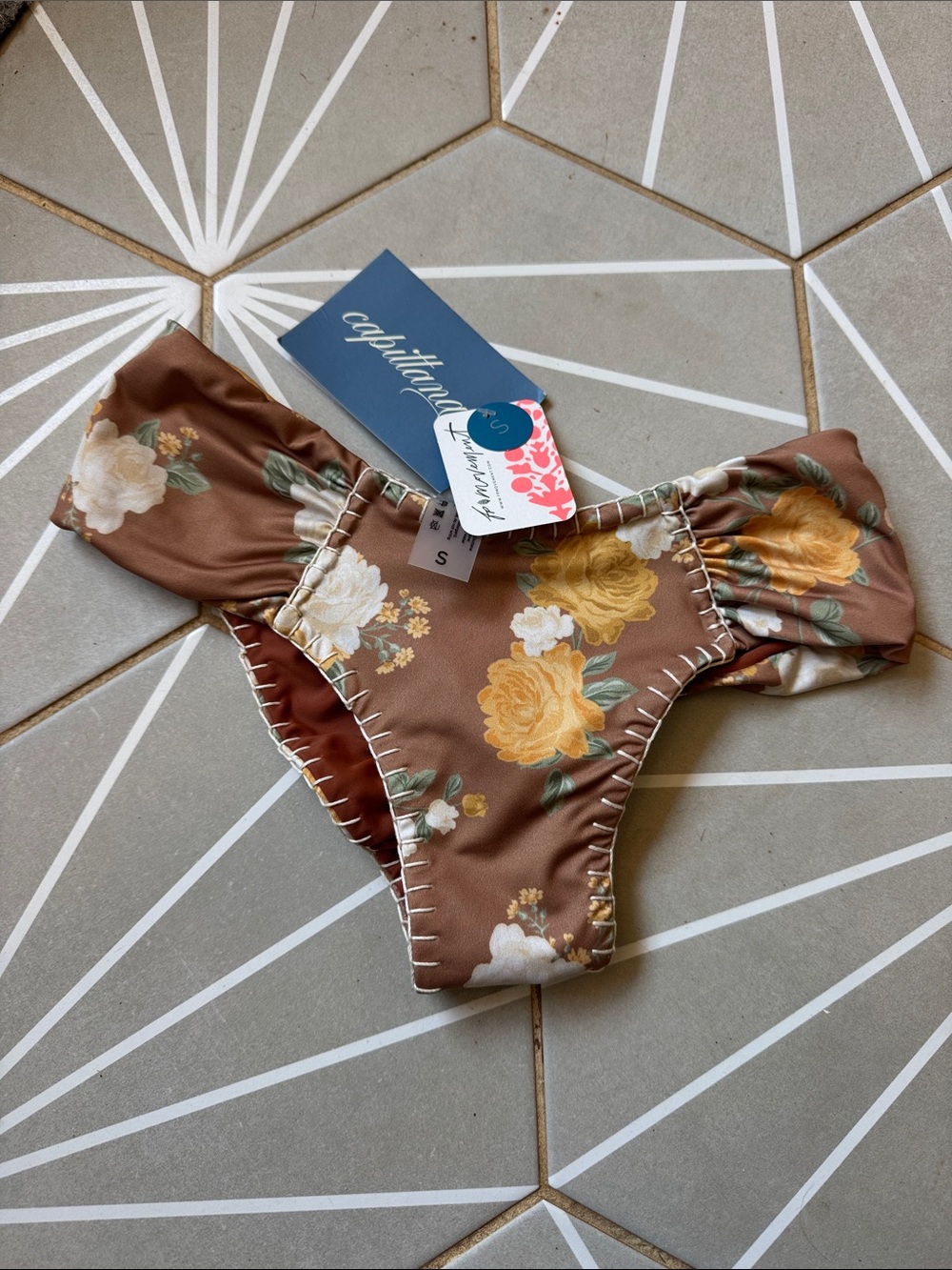 Capittana/Free People Brown Floral Bikini Bottoms SZ SMALL NWT!